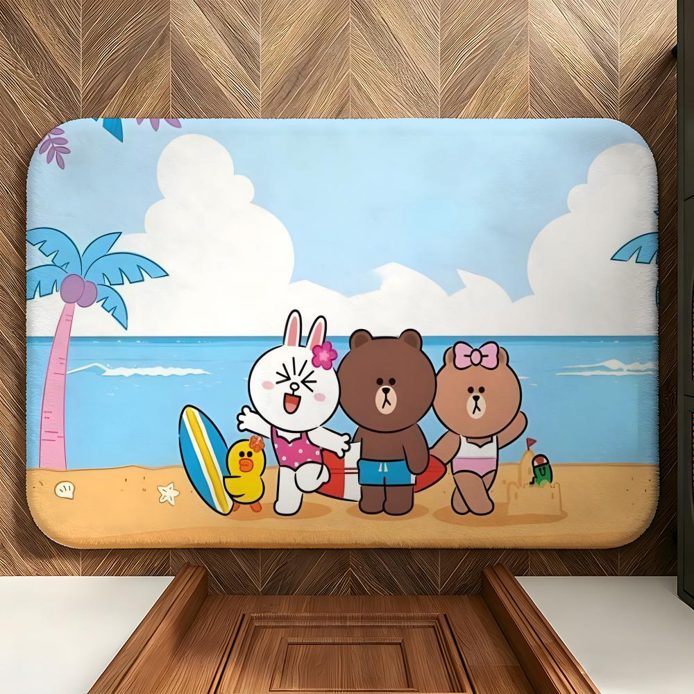 cartoon B-Brown and F-Friends Floor Mat Soft Flannel Floor Mat Suitable for Entryways, Living Rooms, Bedrooms, and Bathrooms