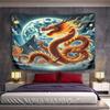 Fiery Dragon with Full Moon View Pattern Wall Hanging Tapestry Decorative Tapestry Home Decor for Bedroom and Living Room