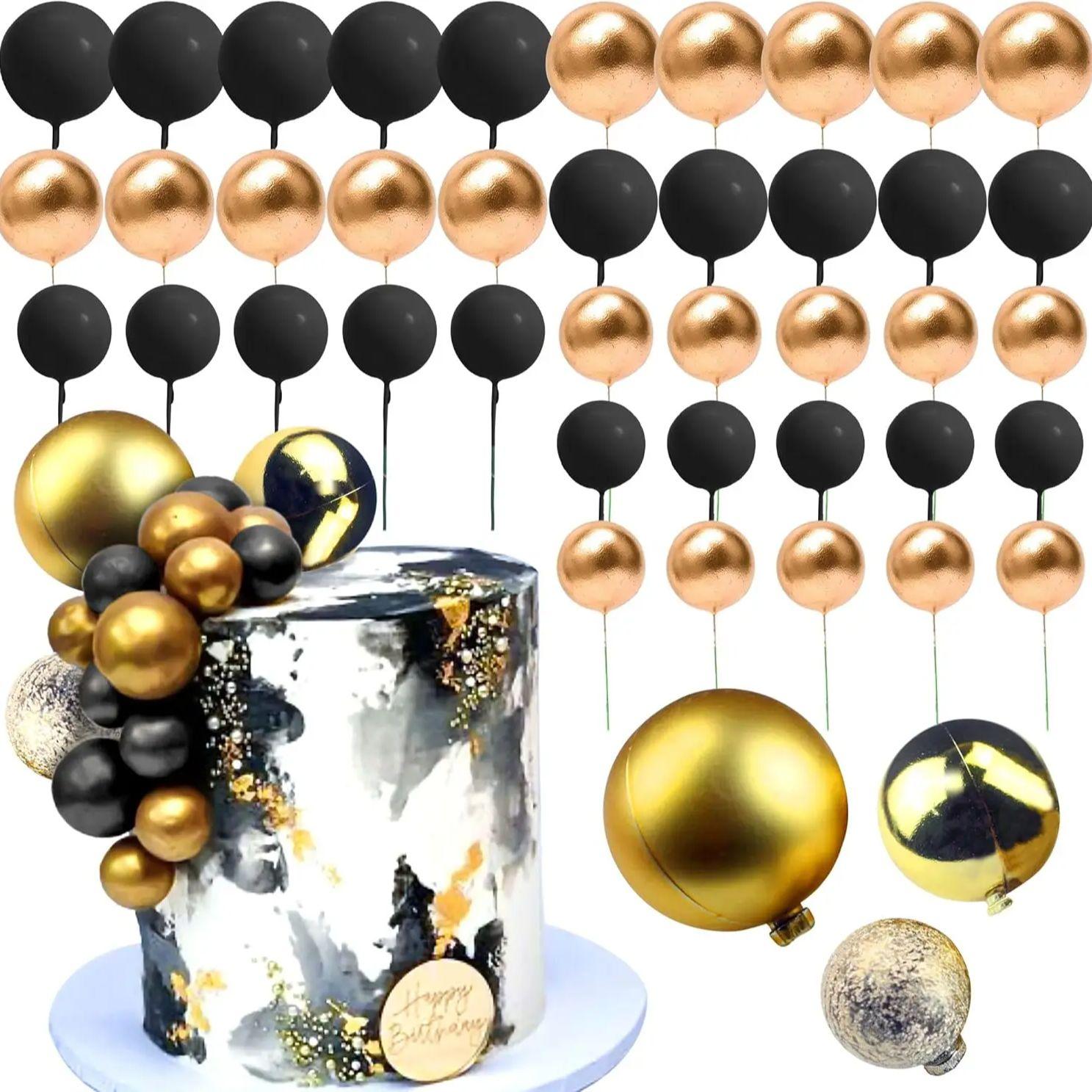 

43pcs Ball Cake Decorations with Black Gold Disco Gatsby Birthday Ball Cake Toppers for Men Black Theme Birthday Party Supplies