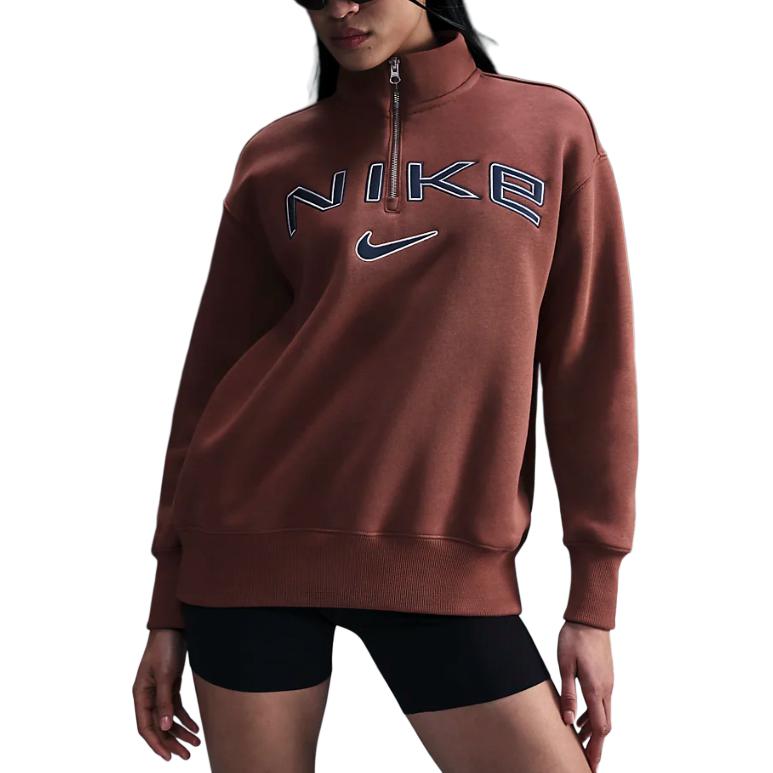Nike Sportswear Phoenix Fleece Oversized Logo Letter Collar Comfortable Drop Shoulder Jacket Women Jackets Red Brown FV7680218