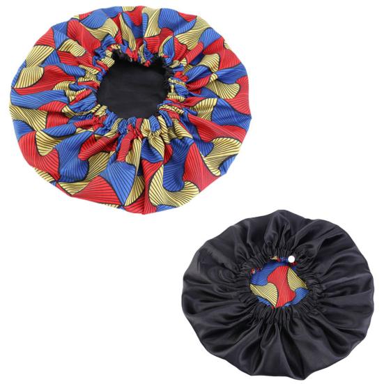 Bonnet Cap Floral Print African Style Satin Polyester Comfortable Hair Care Hat for Daily Wear