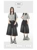 Women's American Retro High Waist Seven-Point Denim Shorts - Spring/Summer 2026, Slimming Wide-Leg Mid-Length Design.