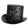 Halloween Totenkopfhut aus PU und Polyester mit breiter Krempe und schwarzer Farbe, atmungsaktiver Zylinder für Damen und Herren