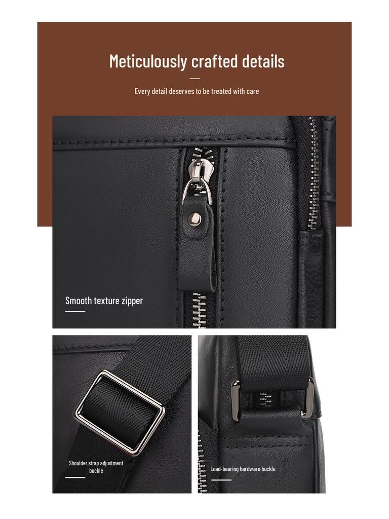 Jiameida Men's Genuine Leather Lightweight Messenger Bag - Casual Cowhide Shoulder Bag