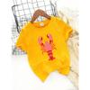European Sizes Cartoon Lobster Print T-Shirt for Boys And Girls, Cute Summer Short-Sleeve Top Featuring Marine Life
