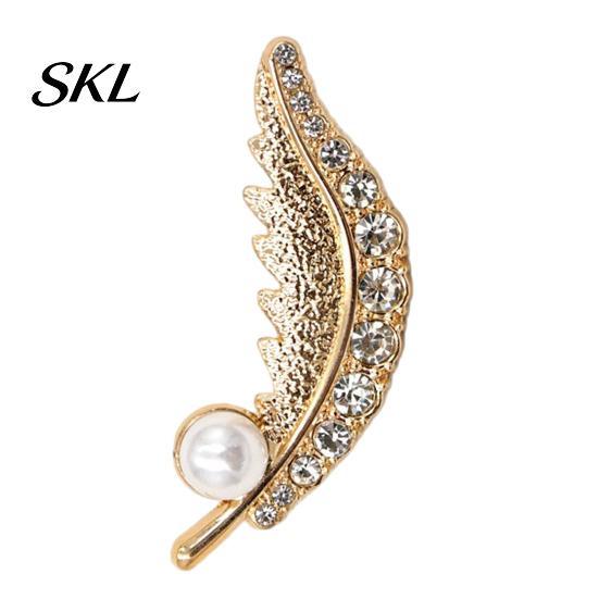 Durable Feather Accessory Faux Pearl Rhinestone Brooch, Men Women Lapel Pin, Fashion Brooch Sweater Cardigan Coat Business Suit Clothing Jewelry золотистый