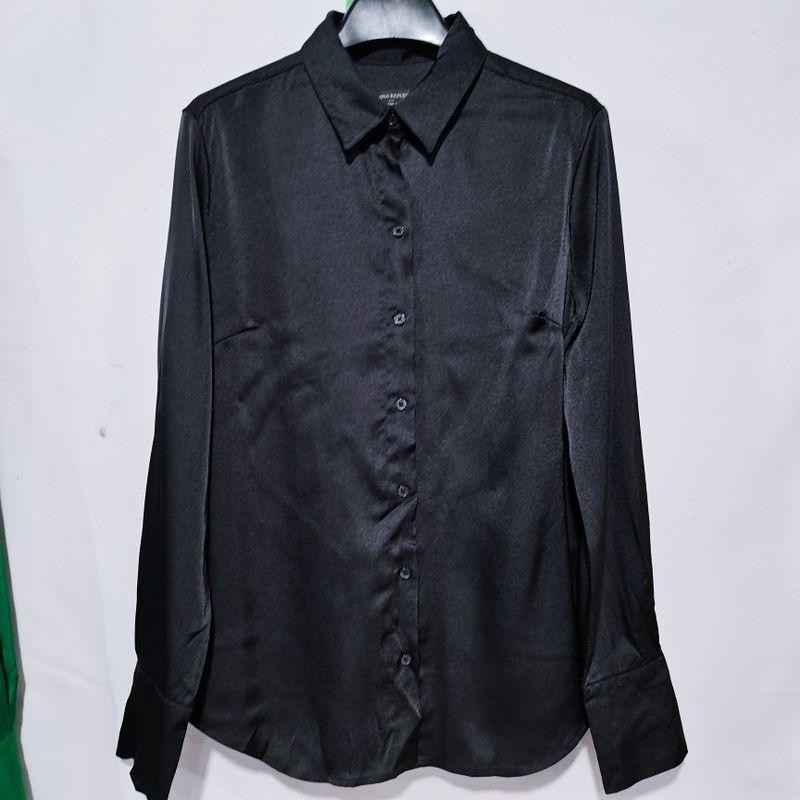 Export Fashion Original Single Cut Label Peter Pan Collar Long Sleeves Shirt Women's Acetate Silks and Satins Basic Style Business Shirt Base