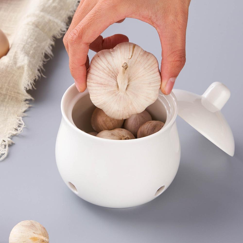 Household Ceramic Ventilated Garlic Keeper Professional Mini Garlic Storage Tank Breathable with Lid Garlic Storage Jar Ginger