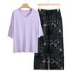 Pajamas Women's Spring and Summer New V-neck Short-sleeved Cotton and Linen Pants European and American Large-size Loungewear Two-piece Set