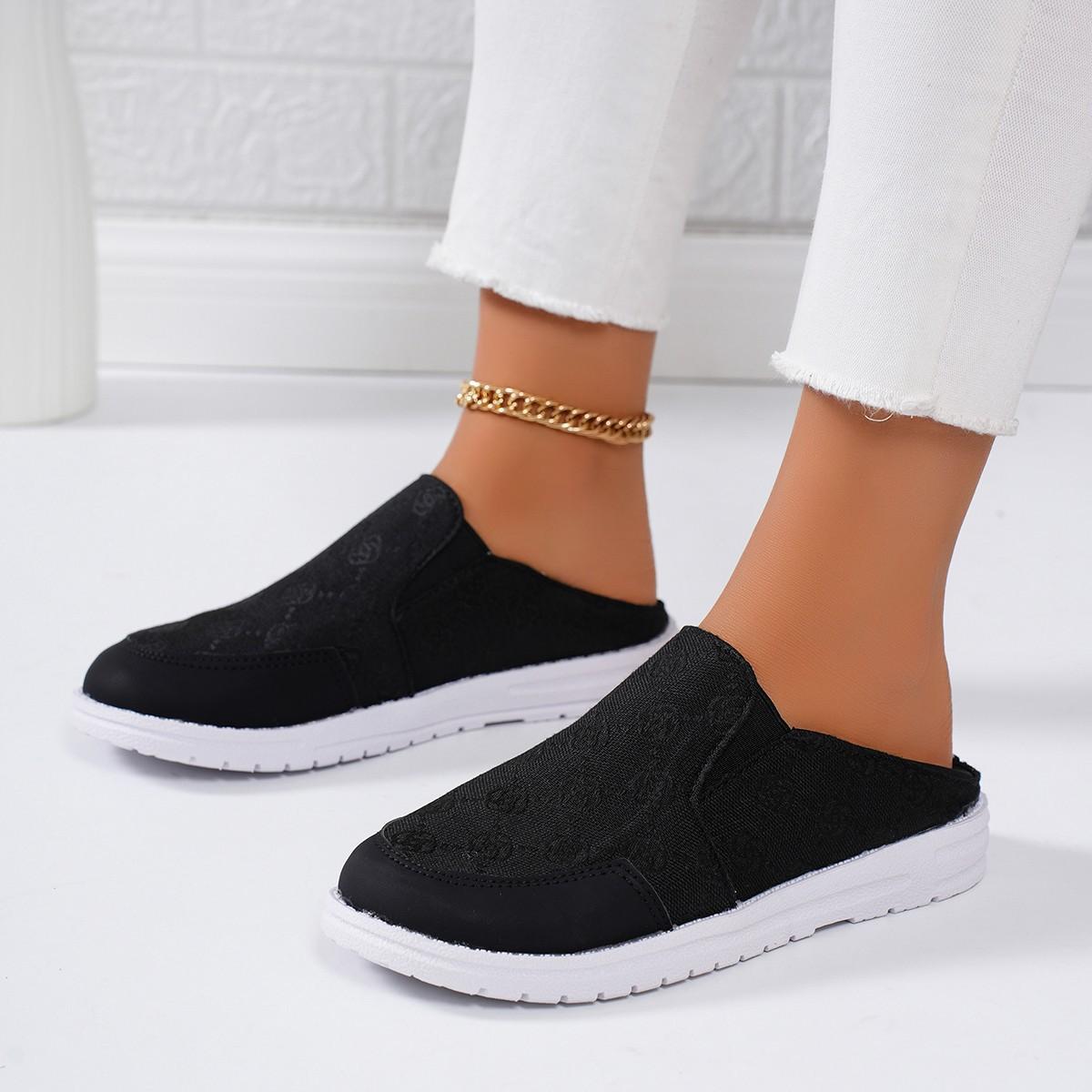 

Новые повседневные туфли больших размеров, женские туфли с полуподдержкой, женские туфли на плоской подошве с одной педалью, обтянутые тканью, дышащие, ленивые 43 чёрный