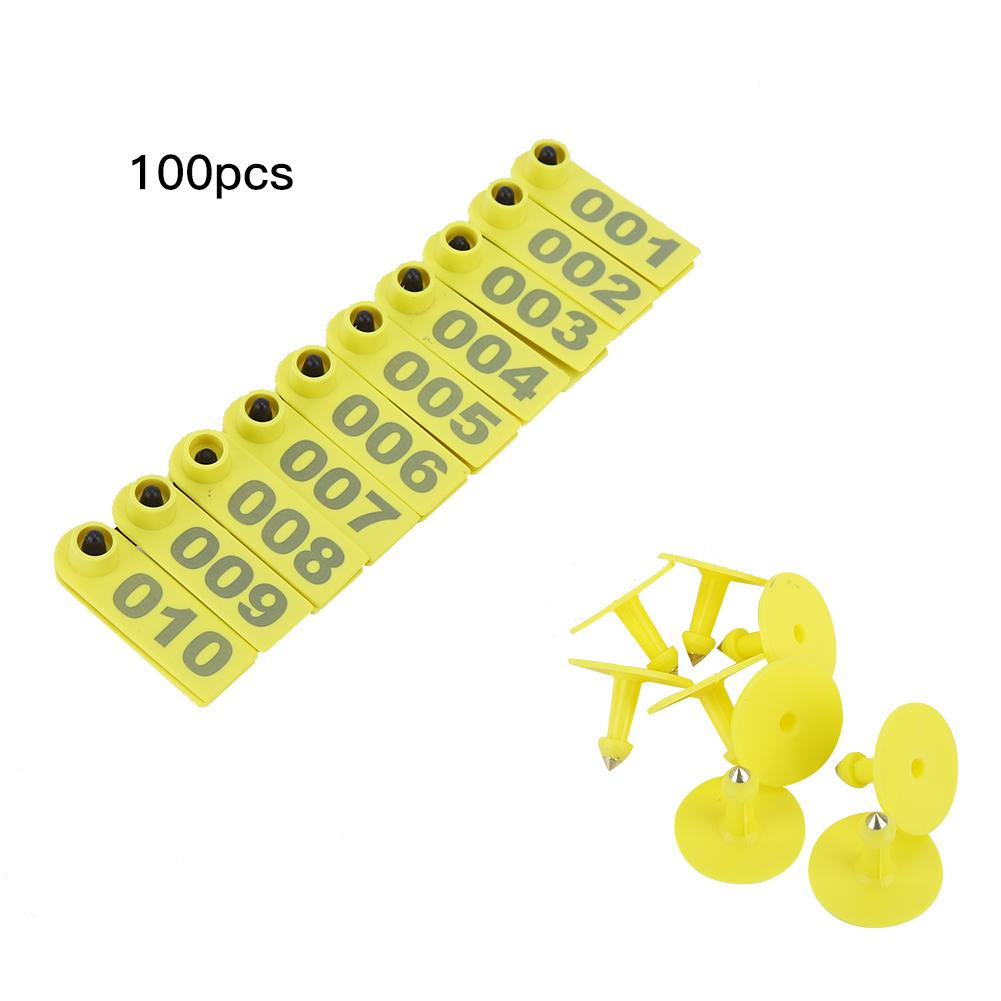 1 100 Number Plastic Livestock Ear Tag Animal Tag for Goat Sheep Pig (Yellow)