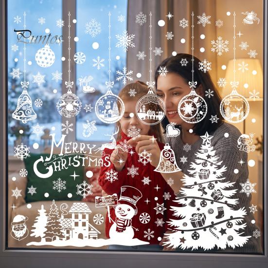 Waterproof Window Stickers 10Pcs Christmas Clings, White Winter Snowflake Decals, Static Non Adhesive Glass Art for Home Storefront, Reusable Holiday