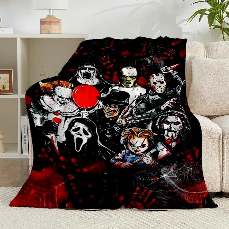 1 Stück Horrorfilm-Charaktere Collage Flanell-Decke Geschenk, Geeignet für Männer und Frauen, Weich, Ideal für Betten und Sofa, Geburtstags- oder Weihnachtsgeschenk