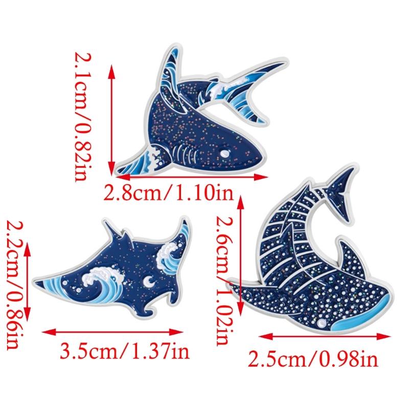 Cartoon Marine Animal Enamel Pins Glittering Dolphin Manta Ray Shark Brooch Alloy Lapel Jewelry Gift Accessories