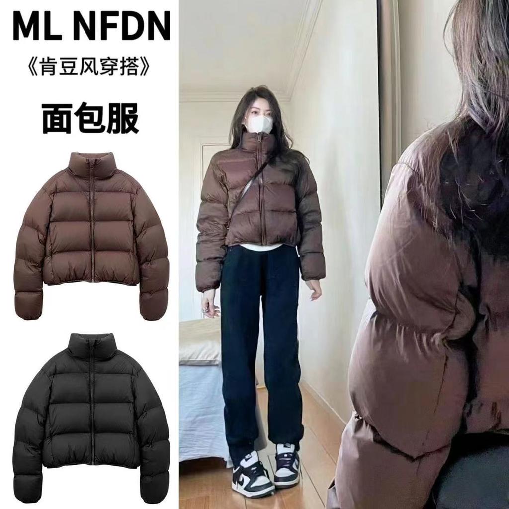 American short women's down cotton clothes small solid color stand-up collar bread clothes cotton-padded jacket