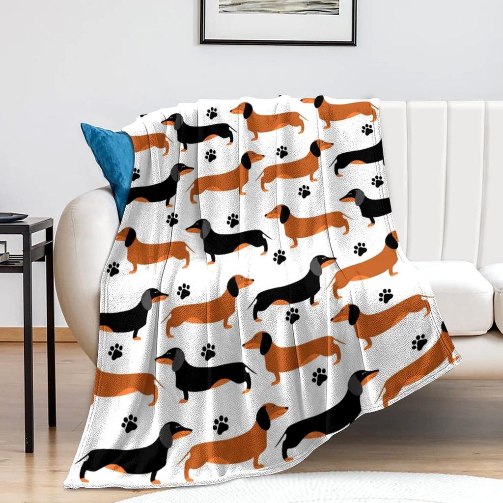 Cute Dachshund Dog Printed Blanket for Sofa Bed Travel Camping Living Room Office Conditioning Blanket for All Seasons Gifts