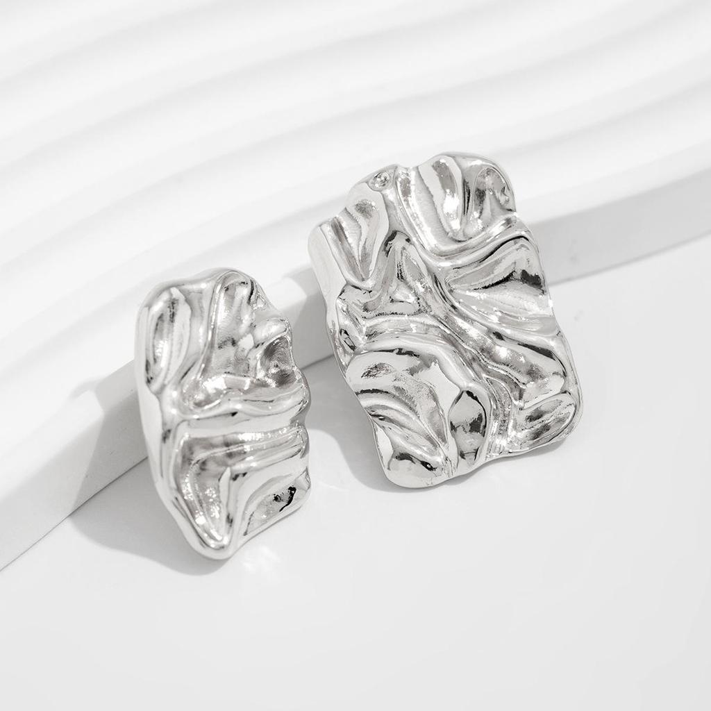 Exaggerated Sense of Metal Concave Convex Liquid Earrings Personalised Trend Pleated Irregular Large Earrings Fashionable Commuter Women's Earrings