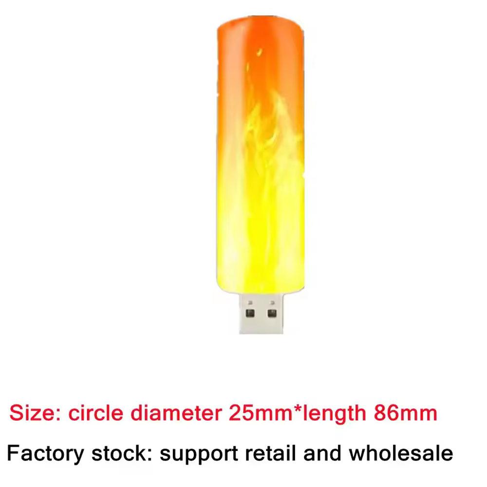 2Pcs 5V USB LED Dynamic Flame Flash Atmosphere Light Flame Flame Candle Lights Portable Book Lamp Camping Lighting Bedroom Decoration