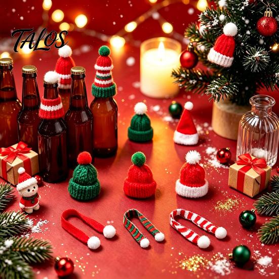 Decorative Bottle Toppers for Christmas 9 Pcs Mini Knit Hat And Scarf Set Advent Calendar, Handmade Tiny Santa Gift Kids Scarves Countdown Calendar