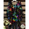 Elegant Bohemian Vacation Large Size Dark Color Printed Irregular Hoop Crew Neck T-Shirt