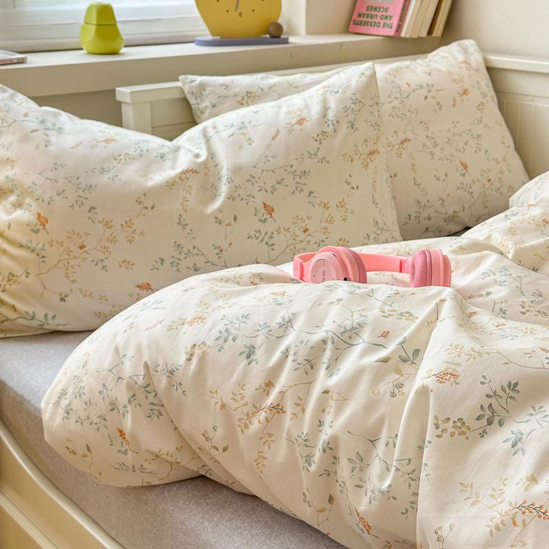 Set de lenjerie de pat de lux cu imprimeu floral, 3 piese, 100% bumbac, set husă de pilotă cu 2 fețe de pernă - Rezistent la șifonare, Respirabil pentru toate anotimpurile