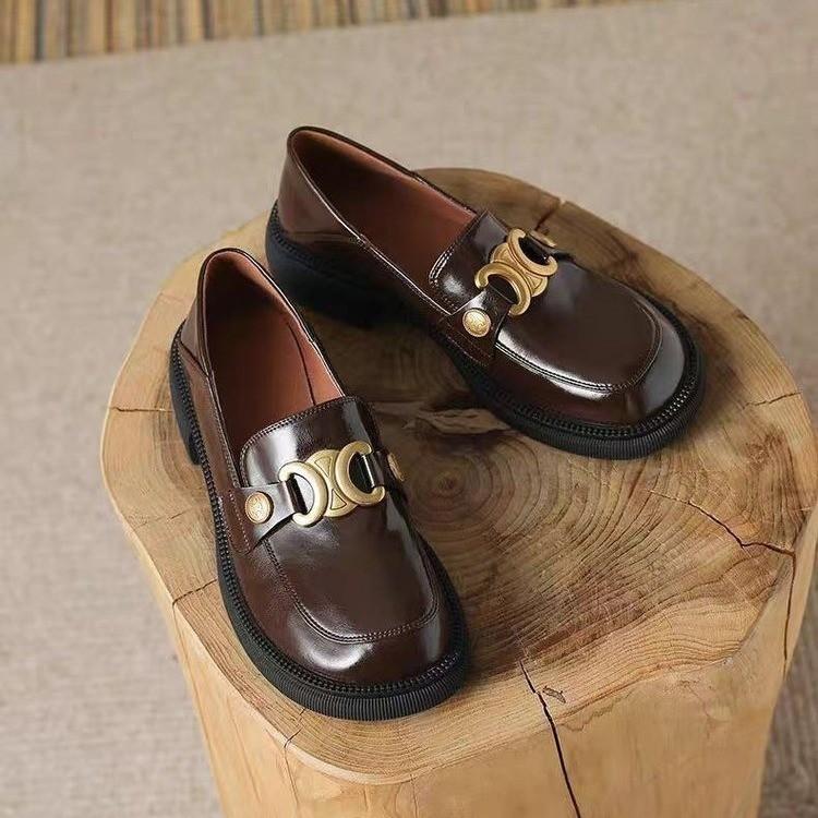 British style jk small leather shoes women spring and autumn retro metal buckle women round head low heel single shoes women