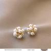 French Retro Pearl Plaid Earrings: Luxury Korean Studs for Women