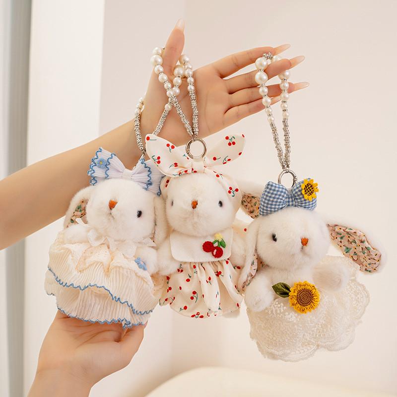 Soft Rabbit Hanging Plush Doll With Bow And Dress Decorationfor Bag And Home Decor
