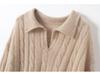 Women's Cashmere Cable Knit Sweater - New Lapel Style, Loose Fit, Autumn/Winter Versatile Top in Pink, Purple, and Light Blue.