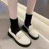 Metal Buckle Oxford Shoes for Women Slip On Round Toe Mary Jane Shoes Woman Square Heels Leather Shoes Female