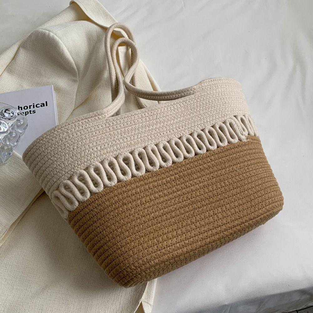 

Cotton Rope Woven Tote Bag Large Capacity Women Handbag Weave Straw Bag Shopping