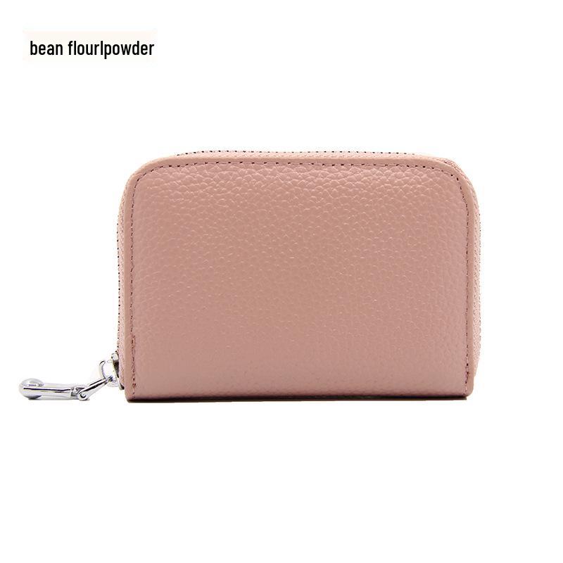 Accordion Top Grain Cowhide RFID Anti-Theft Multi-Card Zipper Leather ID Card Holder