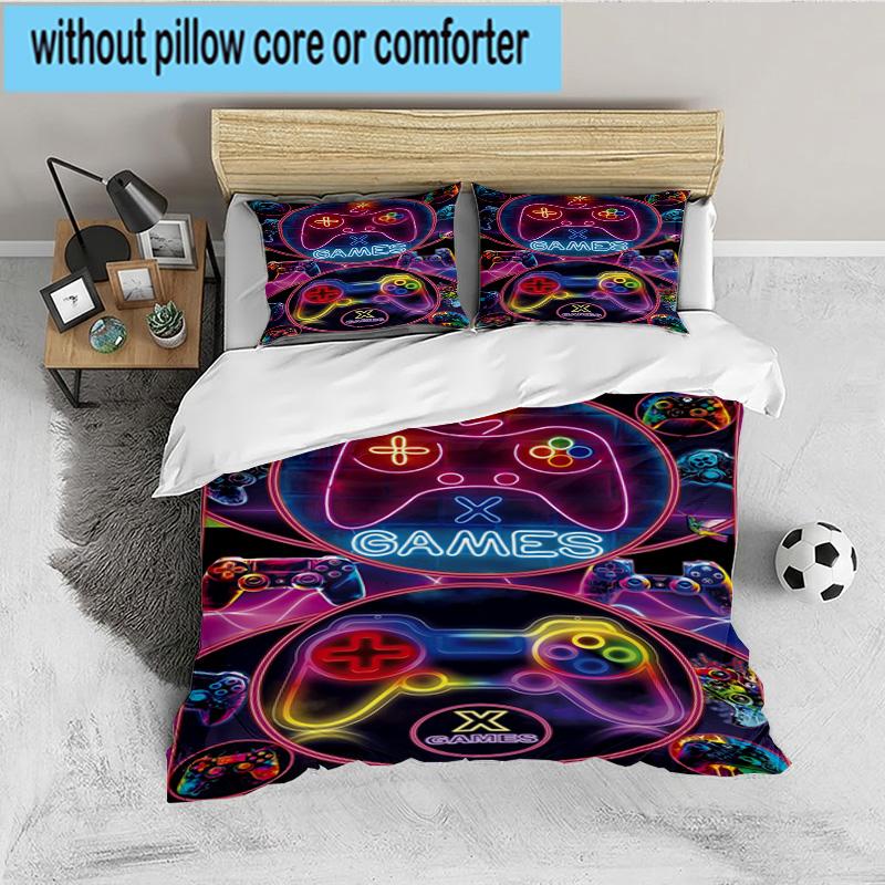 Neon Game Over Art 3PCS Bedding set,Ideal for 1pc Duvet Cover And 2pcs Pillowcases Perfect for Fan gift,Ideal for Bedroom, Dormitory