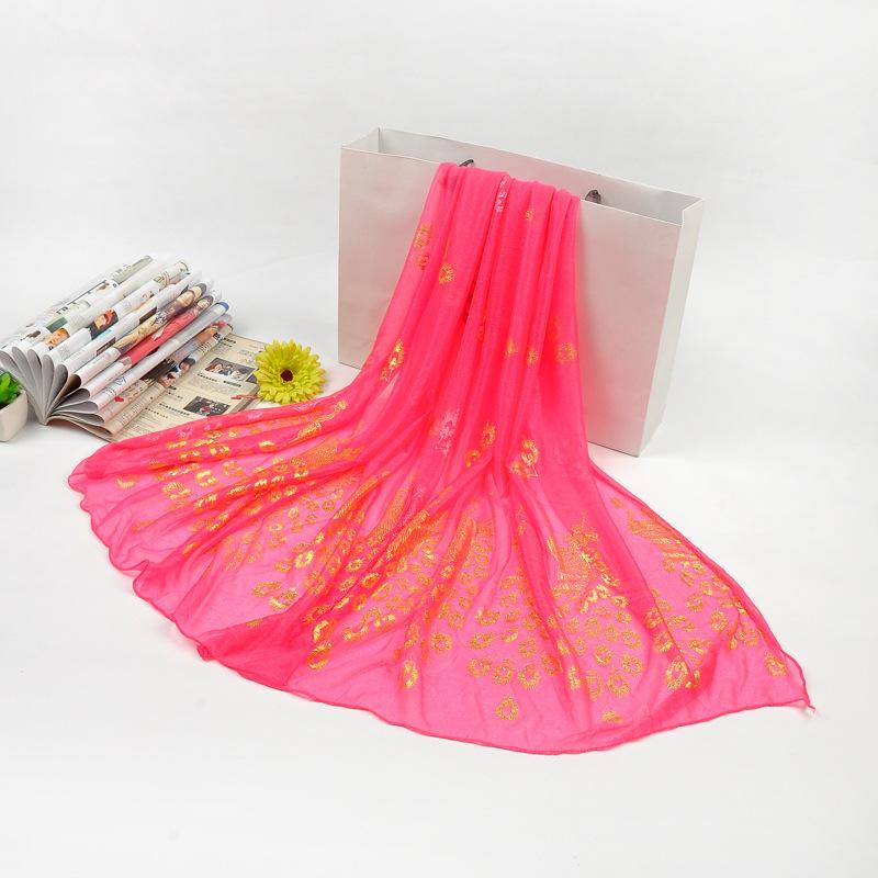 Autumn Silk Scarf: Candy Colors, Peacock Gold Stamping, Sunflower Design, Long Versatile Neck Wrap