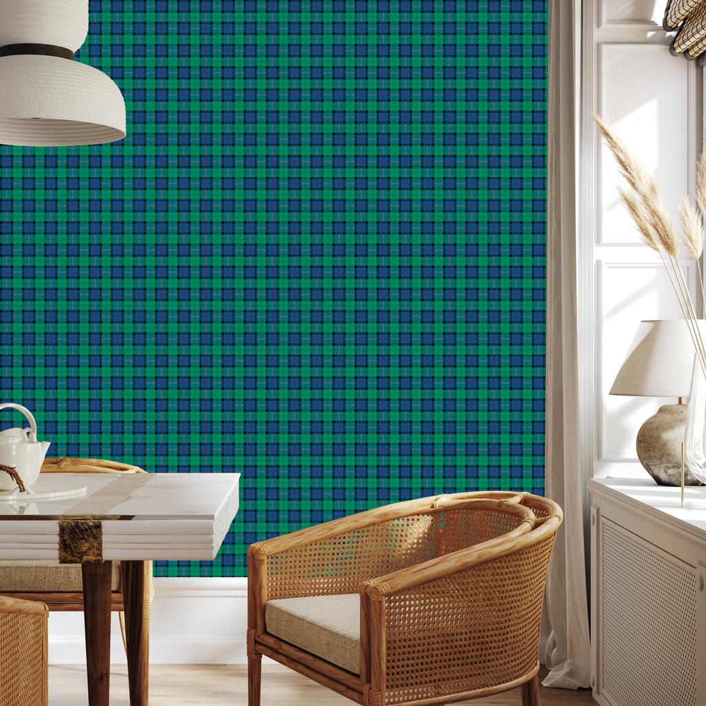 Green Checkered Wallpaper Turquoise and Sea Blue for Living Room and Bedroom 50x1000