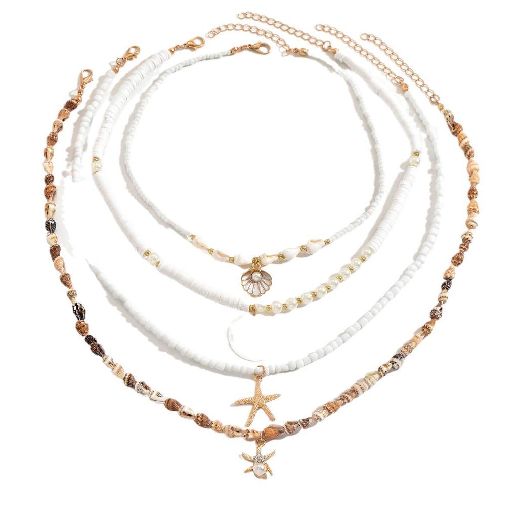 Seaside necklace European and American beach vacation starfish shell pearl neck chain stacked beaded collarbone chain female