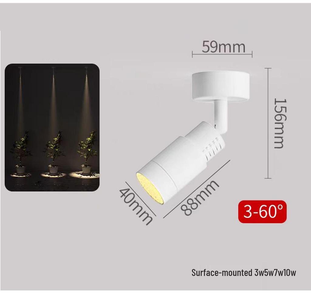 Adjustable Surface-Mounted Spotlight, 3-60° Beam Angle, Extendable, Ceiling Recessed Downlight for Restaurants and Tea Rooms