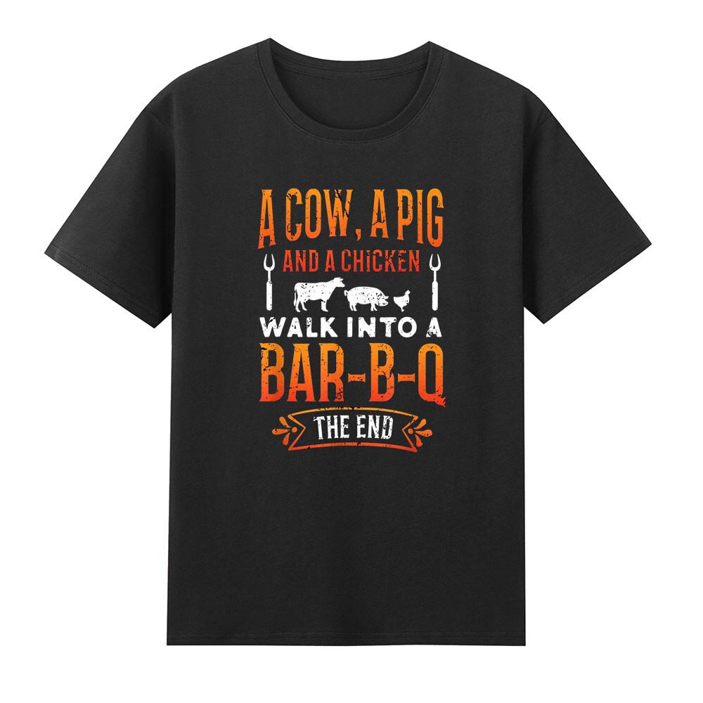 Cow Pig And Chicken Walk Into BarBQ Funny Barbecue Bbq TShirt S