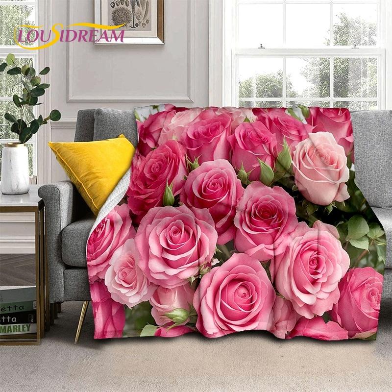 Mantas Suaves Románticas Nórdicas con Flores de Rosa 3D, Manta de Tiro para Mantener el Calor, Manta Cómoda para Picnic, Camas, Sofá, Dormitorio del Hogar, Regalo