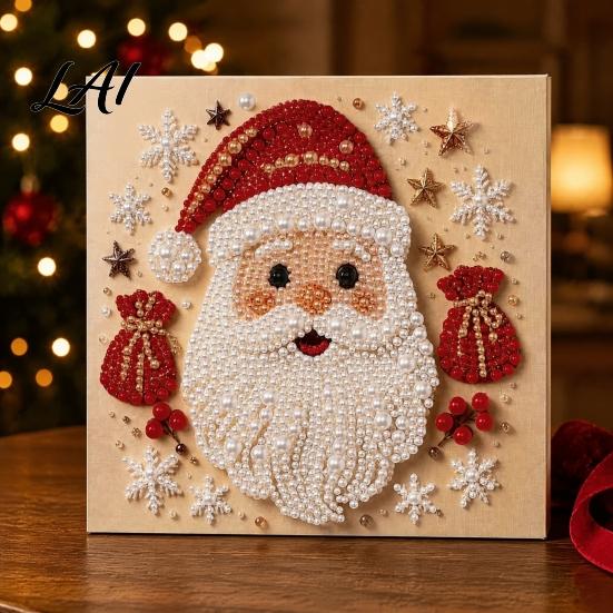 Handmade Christmas Gift for Kids DIY Faux Pearl Painting Art Kit Cute 3D Beads Decompression Craft Family Adults Beginner Holiday Gem Kit Home Wall
