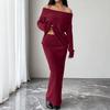 Women's Fashion Casual Solid Color Print Autumn Winter Long Sleeve One Shoulder Skirt Suits