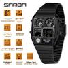 Sanda Men's Multi-Function Square Steel Band Watch with Temperature Measuring and Stopwatch Timer