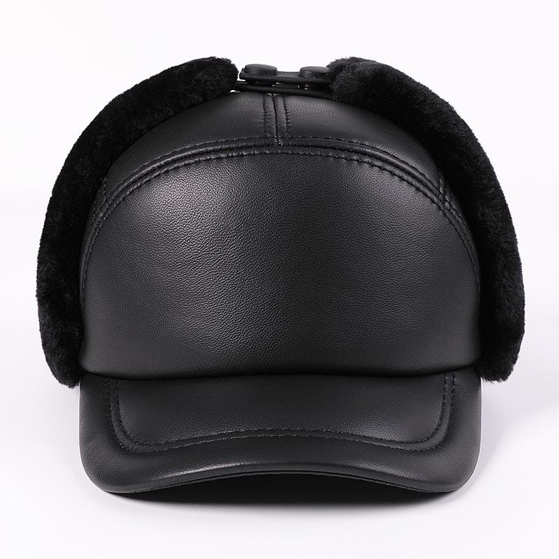 Men's Winter Genuine Leather Lei Feng Hat - Warm Duckbill Cowhide Cap for Elderly
