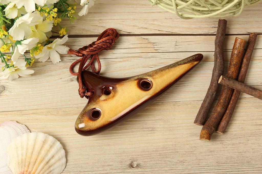TNG Ocarina Instrument [12 Holes  Soprano C Key  6 Colors Available] Single SC (with Strap) High-Quality Wind Instrument, Glazed Color (Yellow)
