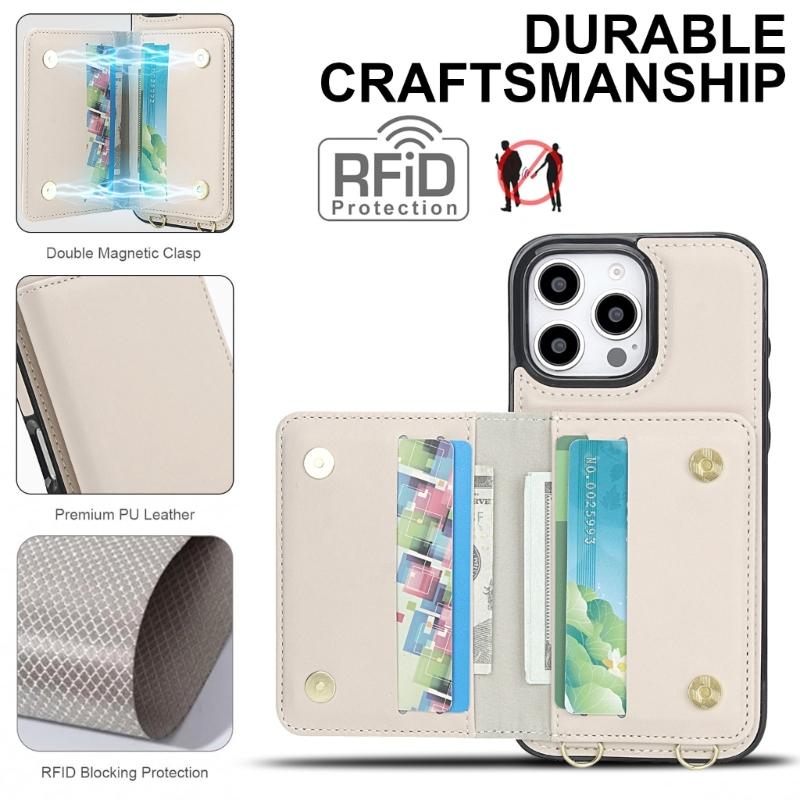 Magnetic Closure Cover for Phone 16 Series Kickstand Case with Card Holder Lanyard Shoulder Strap