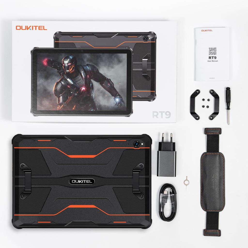 OUKITEL RT9 Android 14 Waterproof and Shockproof Tablet 24GB 256GB ROM 11000mAh Large Cameras with Face Dual Bluetooth GPS Tablet, 10.1-inch,