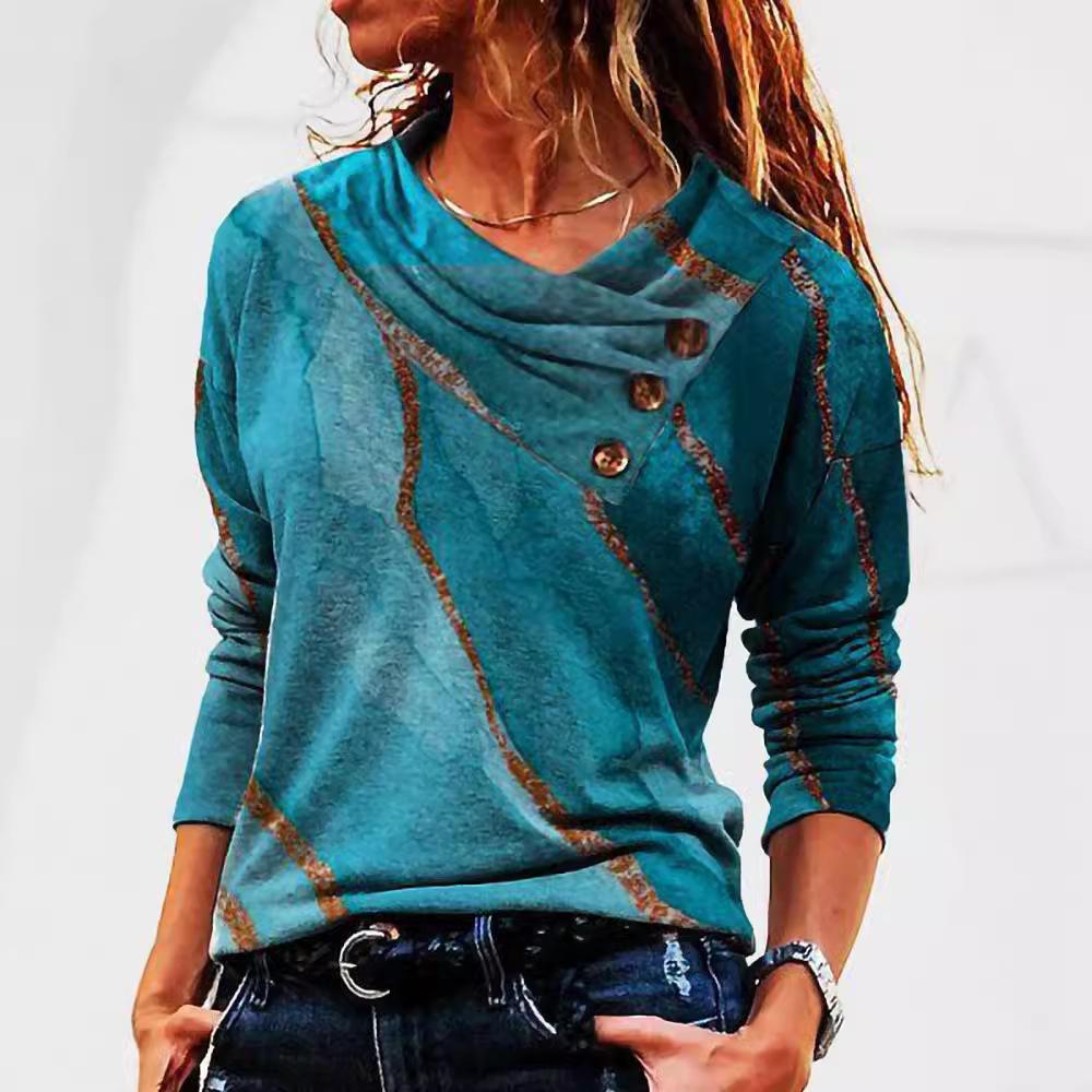 

Женский весенне-осенний пуловер с длинным рукавом, косым воротником, свободного кроя, с принтом S