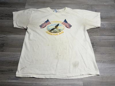 Vintage Patriotic Proud American T-Shirt Faded Thrashed Eagle USA Mens Sz L Boxy