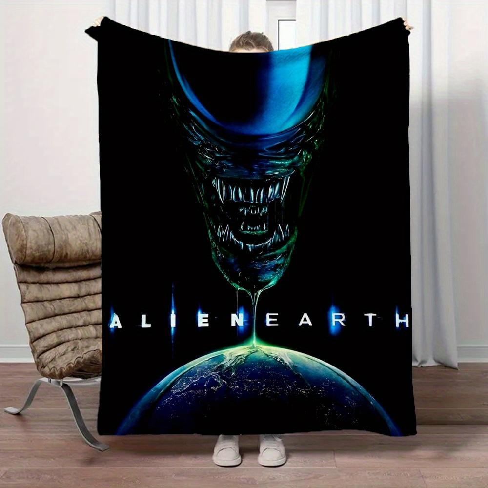 1Pc Alien Earth Print Flannel Blanket, High Quality , Comfortable for All Seasons, Home Decor, Warmth and Comfort, Perfect for Christmas