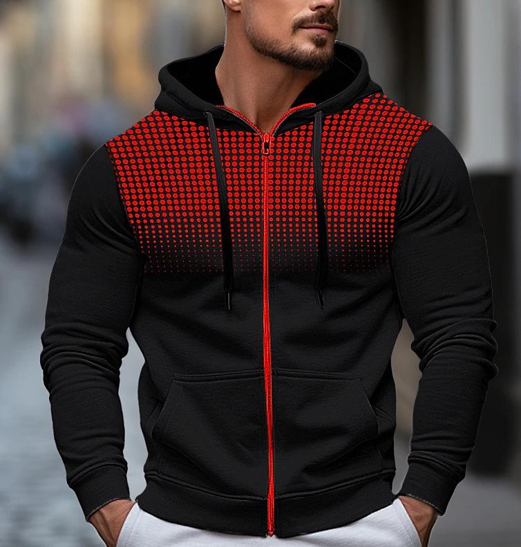 Men's Polka Dot Sporty Casual Fleece Cardigan Hoodie for Autumn/Winter